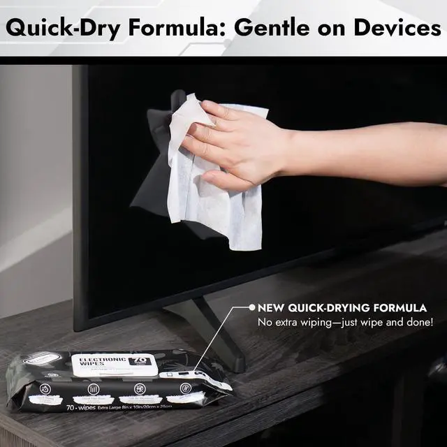 Alt view image 2 of 6 - Electronic Wipes Screen Cleaning 70 Count, No Cloth Needed, Extra Large 8"x10" Tech Cleaner Wipes for LED Screen, TVs, Cars, Computer,Tablets, Phones, Laptops, VR, Monitors