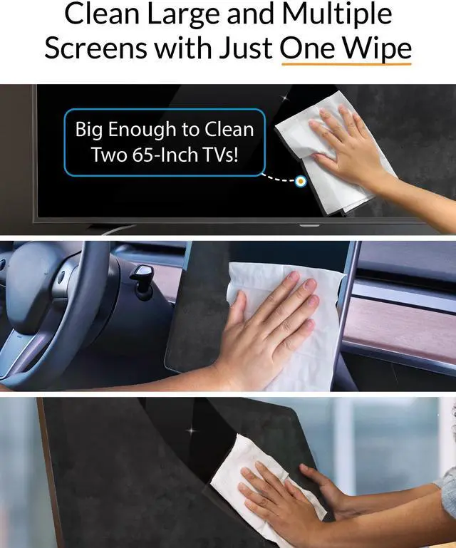 Alt view image 2 of 7 - XL Screen Cleaning Wipes, Lint-Free and Streak-Free, Fast-Drying, Removes Dust, Fingerprints, and Smudges (10 XL Wipes)