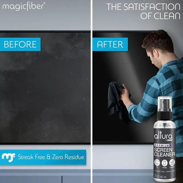 Alt view image 2 of 6 - Screen Cleaner Spray & Wipe Kit (Streak & Scratch Free) Computer Screen Cleaner + 2 Microfiber Cleaning Cloths Cleaning Kit LCD LED OLED Touchscreen Flat Smart TV Monitor Laptop Electronics Car 2oz