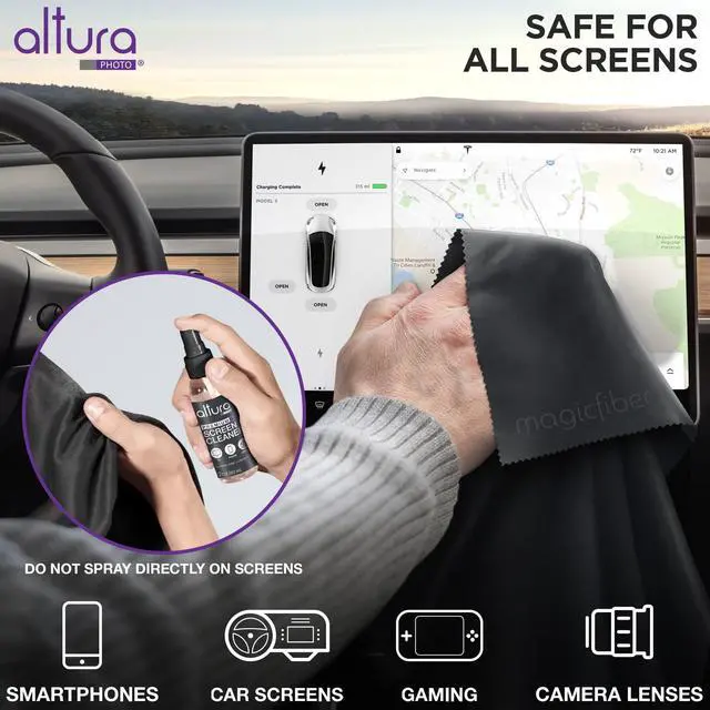 Alt view image 3 of 6 - Screen Cleaner Spray & Wipe Kit (Streak & Scratch Free) Computer Screen Cleaner + 2 Microfiber Cleaning Cloths Cleaning Kit LCD LED OLED Touchscreen Flat Smart TV Monitor Laptop Electronics Car 2oz