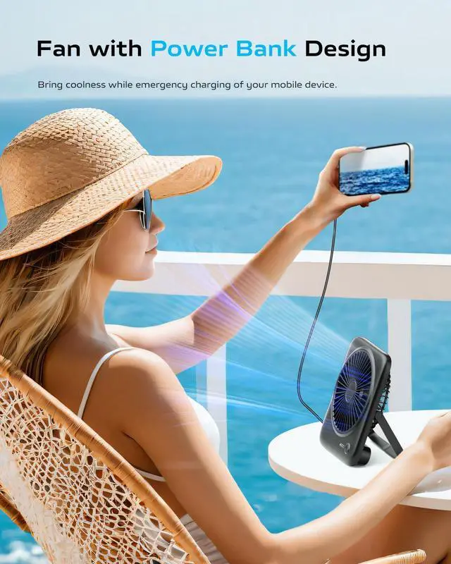 Alt view image 7 of 7 - Personal Portable Desk Fan Battery Powered, 4000mAh Small USB Rechargeable Portable Fans Battery Operated for Travel Sleeping Bedroom Office Home Table, Cordless Quiet 4-Speed 6.5 Inch (Black)