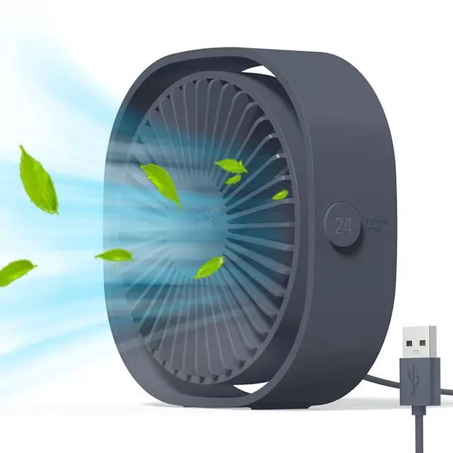 Main image of Small USB Fan Small Quiet Portable USB Powered ONLY (No Battery), Cooling 3 Speed Setting 360° Adjustable Swivel Desktop Personal Fan for Home Office Bedroom Outdoor Travel Summer, Grey