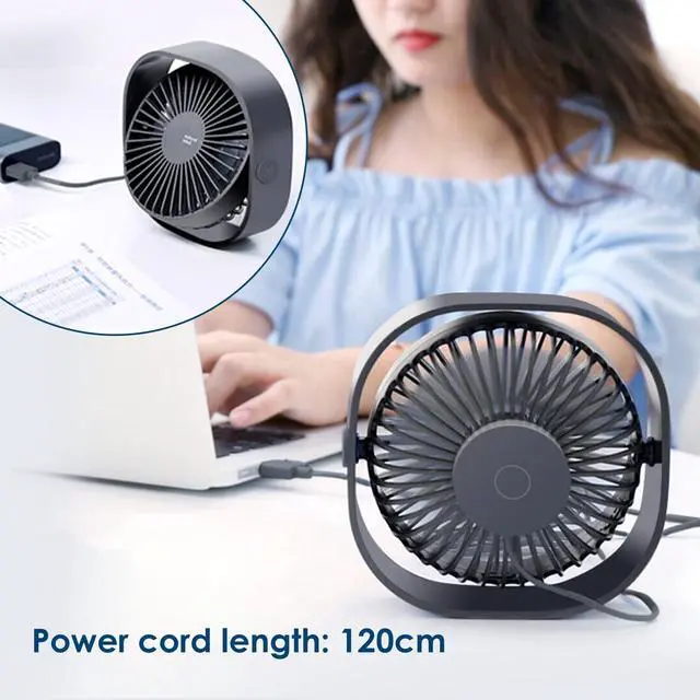 Alt view image 3 of 7 - Small USB Fan Small Quiet Portable USB Powered ONLY (No Battery), Cooling 3 Speed Setting 360° Adjustable Swivel Desktop Personal Fan for Home Office Bedroom Outdoor Travel Summer, Grey