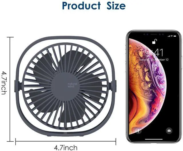 Alt view image 6 of 7 - Small USB Fan Small Quiet Portable USB Powered ONLY (No Battery), Cooling 3 Speed Setting 360° Adjustable Swivel Desktop Personal Fan for Home Office Bedroom Outdoor Travel Summer, Grey