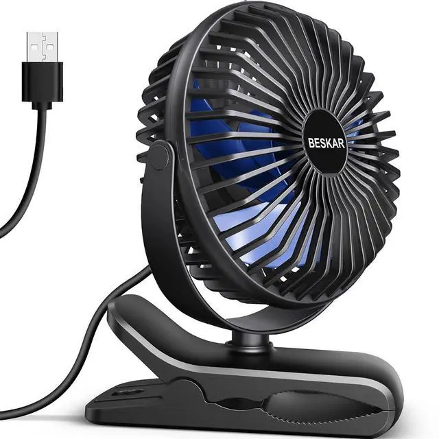 Main image of USB Clip on Fan, Portable Small Fan with Cord Powered, 3 Speeds Strong Airflow, with Sturdy Clamp, Quiet Personal Desk Fan