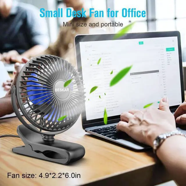 Alt view image 2 of 7 - USB Clip on Fan, Portable Small Fan with Cord Powered, 3 Speeds Strong Airflow, with Sturdy Clamp, Quiet Personal Desk Fan