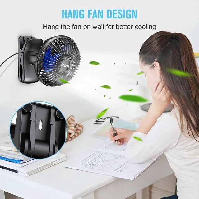 Alt view image 4 of 7 - USB Clip on Fan, Portable Small Fan with Cord Powered, 3 Speeds Strong Airflow, with Sturdy Clamp, Quiet Personal Desk Fan