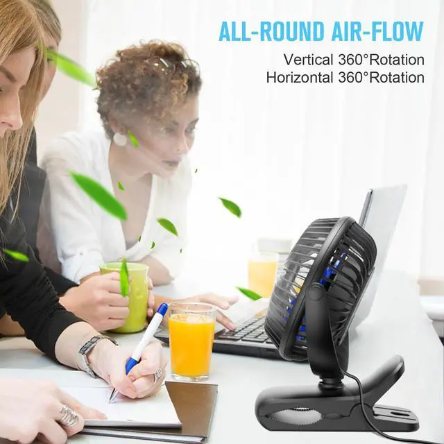 Alt view image 5 of 7 - USB Clip on Fan, Portable Small Fan with Cord Powered, 3 Speeds Strong Airflow, with Sturdy Clamp, Quiet Personal Desk Fan