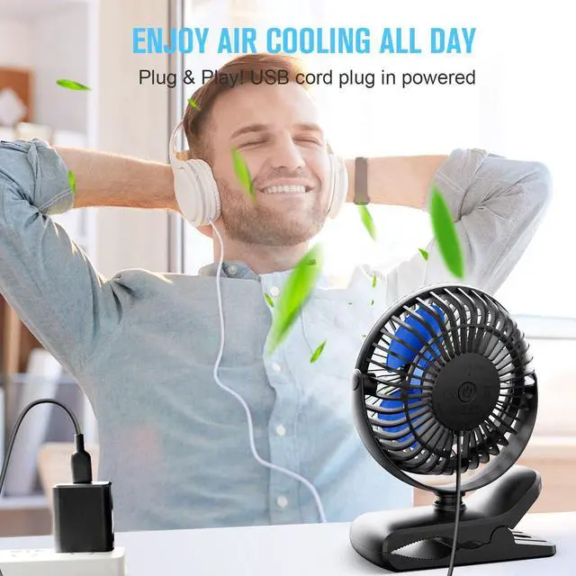 Alt view image 7 of 7 - USB Clip on Fan, Portable Small Fan with Cord Powered, 3 Speeds Strong Airflow, with Sturdy Clamp, Quiet Personal Desk Fan