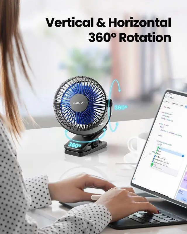 Alt view image 2 of 6 - Portable Clip on Fan Battery Operated, Small Powerful 3 Speed Quiet 360° Rotate, USB Rechargeable Mini Personal Cooling Fan for Desk Table Home Office Stroller Camping Women Gifts Black Blue