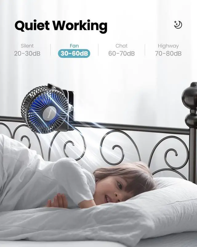 Alt view image 5 of 6 - Portable Clip on Fan Battery Operated, Small Powerful 3 Speed Quiet 360° Rotate, USB Rechargeable Mini Personal Cooling Fan for Desk Table Home Office Stroller Camping Women Gifts Black Blue