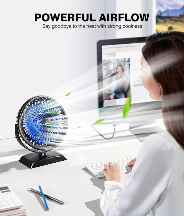 Alt view image 2 of 7 - Mini Desk Fan3 Speed Ultra-Quiet OperationPortable USB Cooling Fan for Office Desk, Bedroom Use, Personal Fan with Adjustable Tilt for Summer Indoor/Outdoor,USB-Powered, Black