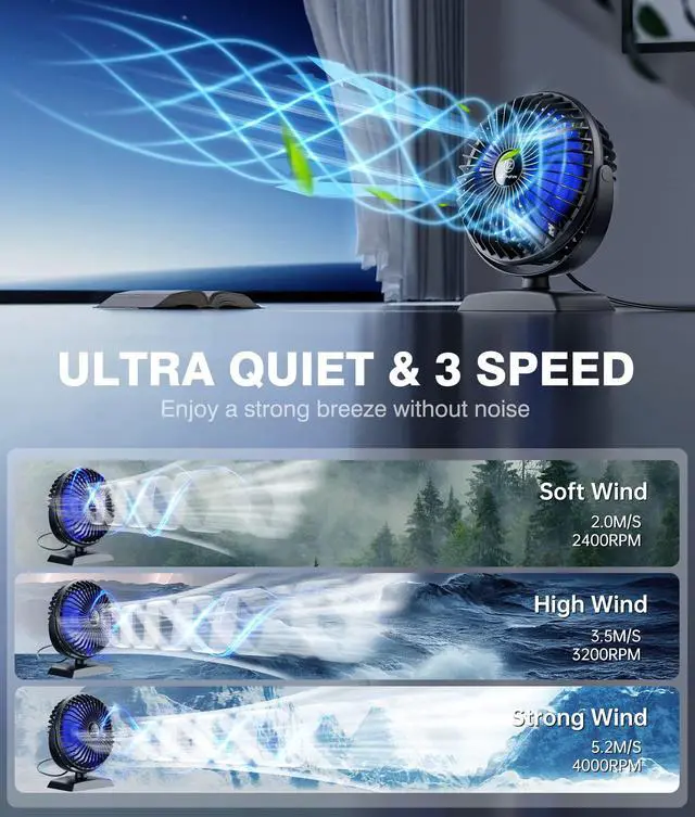 Alt view image 3 of 7 - Mini Desk Fan3 Speed Ultra-Quiet OperationPortable USB Cooling Fan for Office Desk, Bedroom Use, Personal Fan with Adjustable Tilt for Summer Indoor/Outdoor,USB-Powered, Black