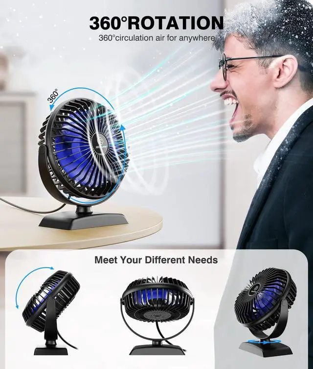 Alt view image 4 of 7 - Mini Desk Fan3 Speed Ultra-Quiet OperationPortable USB Cooling Fan for Office Desk, Bedroom Use, Personal Fan with Adjustable Tilt for Summer Indoor/Outdoor,USB-Powered, Black