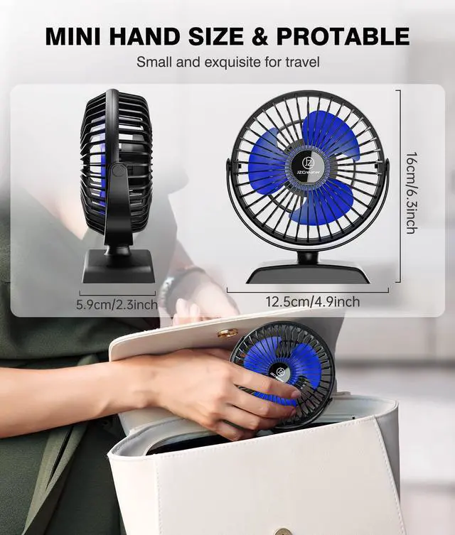 Alt view image 6 of 7 - Mini Desk Fan3 Speed Ultra-Quiet OperationPortable USB Cooling Fan for Office Desk, Bedroom Use, Personal Fan with Adjustable Tilt for Summer Indoor/Outdoor,USB-Powered, Black