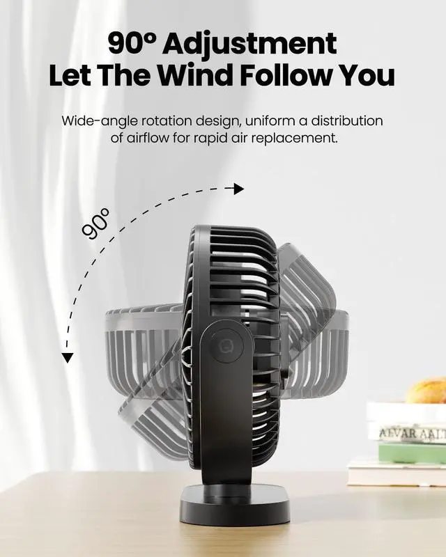 Alt view image 4 of 7 - USB Desk Fan, 5.5 Inch Small Quiet Powerful 3 Speeds 90° Rotate, Personal Mini Portable Desktop Table Fans, Cooling for Home Office Car Travel Indoor Outdoor Pink