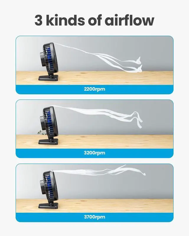 Alt view image 3 of 7 - USB Desk Fan, Small But Powerful, Personal Portable Quiet 3 Speeds, Adjustable Mini Table Desktop fan for Cooling Home Office Car Summer Travel Gifts Blue