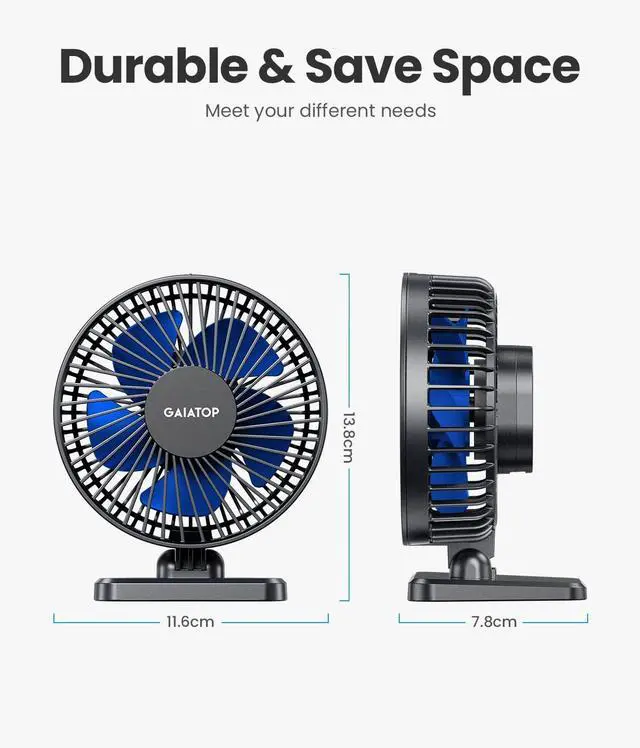 Alt view image 5 of 7 - USB Desk Fan, Small But Powerful, Personal Portable Quiet 3 Speeds, Adjustable Mini Table Desktop fan for Cooling Home Office Car Summer Travel Gifts Blue