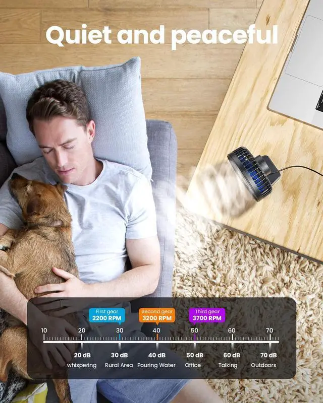 Alt view image 7 of 7 - USB Desk Fan, Small But Powerful, Personal Portable Quiet 3 Speeds, Adjustable Mini Table Desktop fan for Cooling Home Office Car Summer Travel Gifts Blue