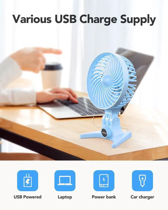 Alt view image 7 of 7 - USB Small Fan, Desk Fans with CVT Variable Speeds, Strong Cooling Airflow, Quiet Portable, Desktop Mini Personal Fan for Room, Home,Office, Bedroom-USB Powered (Blue)