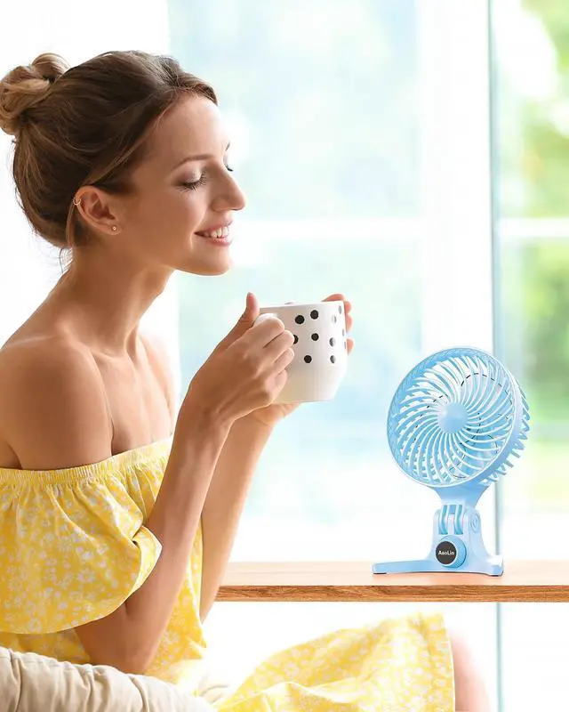 Alt view image 6 of 7 - USB Small Fan, Desk Fans with CVT Variable Speeds, Strong Cooling Airflow, Quiet Portable, Desktop Mini Personal Fan for Room, Home,Office, Bedroom-USB Powered (Blue)