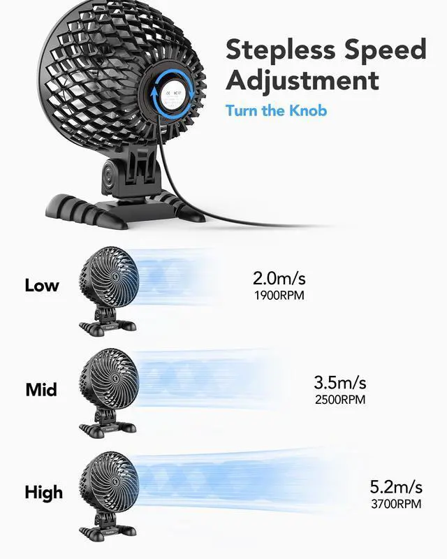 Alt view image 2 of 7 - USB Desk Fan, Table Fan with CVT Variable Speeds, Quiet Portable, Desktop Mini Personal Fan for Room, Home, Office (Black-02)