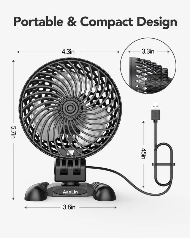 Alt view image 5 of 7 - USB Desk Fan, Table Fan with CVT Variable Speeds, Quiet Portable, Desktop Mini Personal Fan for Room, Home, Office (Black-02)