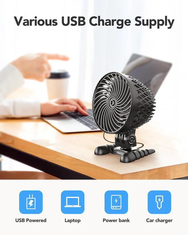 Alt view image 7 of 7 - USB Desk Fan, Table Fan with CVT Variable Speeds, Quiet Portable, Desktop Mini Personal Fan for Room, Home, Office (Black-02)