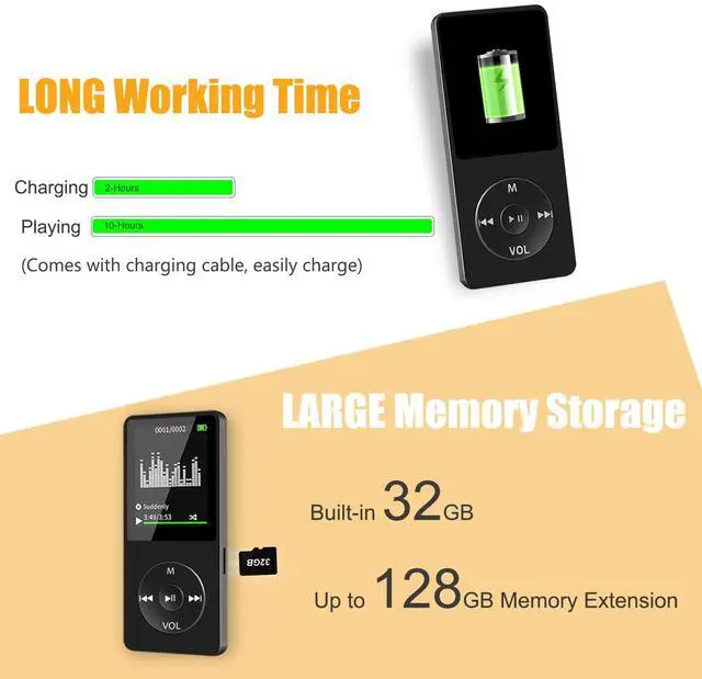 Alt view image 3 of 7 - MP3 Player with Bluetooth and Speaker, 32GB MP3 Music Player, Up to 128GB Storage Extension, Portable and Multifunctional MP3 Players with FM Radio, Inlcuding Earphones, Supports Shuffle Playing