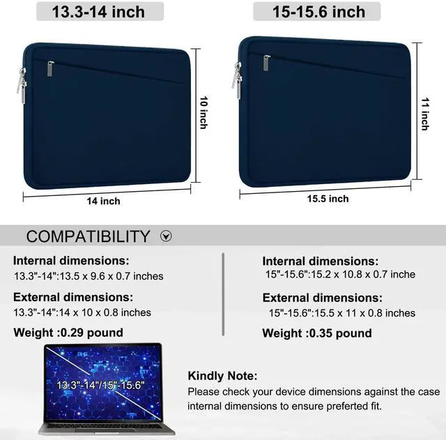 Alt view image 6 of 7 - Laptop Sleeve Case, 15.6 inch, Durable Computer Carrying Bag Protective Case Briefcase Handbag with Front Pocket, Slim Laptop Cover for 15.6 Inch HP, Dell, Lenovo, Asus, Notebook, Blue