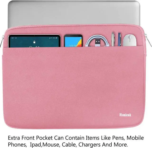 Alt view image 2 of 7 - Laptop Sleeve Case, 15.6 inch Computer Bag Shockproof Protective Notebook Case with Accessory Pocket, Briefcase Carrying Laptop Sleeve for 15.6" HP, ASUS, Dell, Lenovo, Acer - Pink