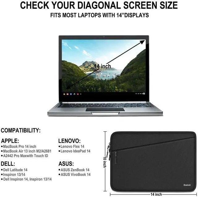Alt view image 4 of 7 - Laptop Sleeve, Traveling Water Resistant Carrying Computer Bag with Pocket, Shockproof Protective Laptop Case Cover Compatible for 15.6 Inch HP, Lenovo, Dell, ASUS, Acer, Notebook, Black