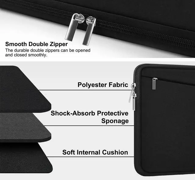 Alt view image 2 of 7 - 15.6 inch Laptop Sleeve, Durable Computer Carrying Bag Protective Case Briefcase Handbag with Front Pocket, Slim Cover for 15-16 Inch HP, Dell, Lenovo, Asus, Notebook, Black