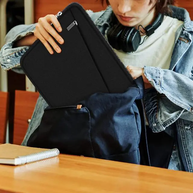 Alt view image 5 of 7 - 15.6 inch Laptop Sleeve, Durable Computer Carrying Bag Protective Case Briefcase Handbag with Front Pocket, Slim Cover for 15-16 Inch HP, Dell, Lenovo, Asus, Notebook, Black