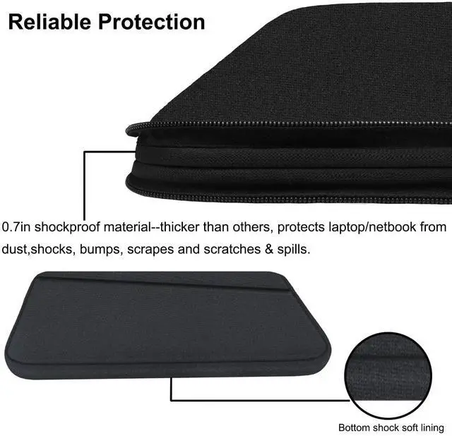 Alt view image 4 of 7 - 15.6 inch Laptop Sleeve, Durable Computer Carrying Bag Protective Case Briefcase Handbag with Front Pocket, Slim Cover for 15-16 Inch HP, Dell, Lenovo, Asus, Notebook, Black