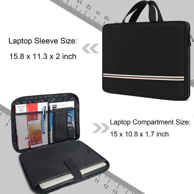 Alt view image 3 of 7 - Laptop Bag Briefcase 15.6 inch, Water Resistant Protective Laptop Sleeve Case Durable Traveling Computer Carrying Bag Compatible for HP, Dell, Acer, Asus, Lenovo, Notebook, Black