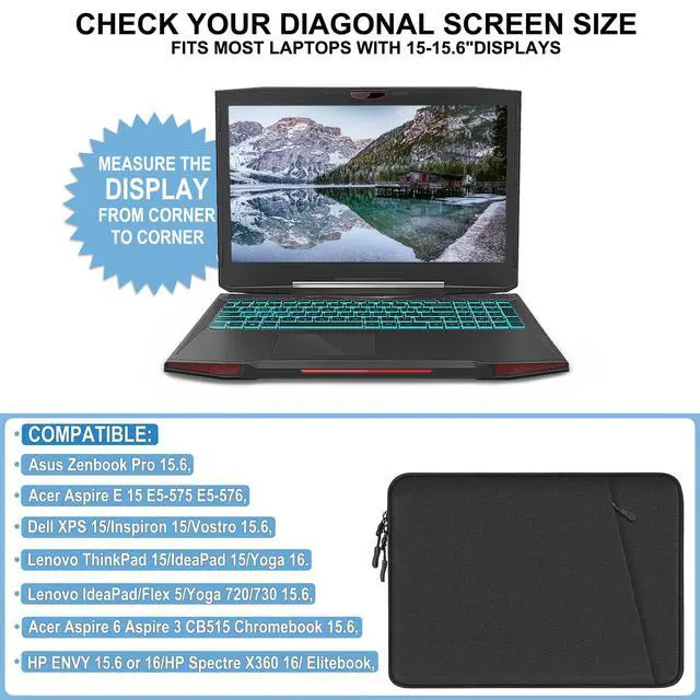 Alt view image 4 of 7 - Laptop Case 15.6 inch, Shockproof Protective Computer Sleeve Cover with Accessories Pocket, Water Resistant Traveling Carrying Laptop Bag Compatible for MacBook Dell HP Acer Asus Lenovo, Black