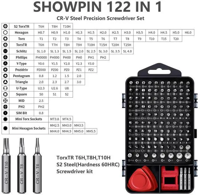 Alt view image 2 of 7 - Precision Screwdriver Set, SHOWPIN 122 in 1 Computer Screwdriver Kit, Laptop Screwdriver Sets with 101 Magnetic Drill Bits, Electronics Tool Kit Compatible for Computer, Tablet, PC, iPhone, PS4 Repair