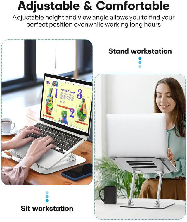Alt view image 2 of 7 - Laptop Stand for Desk, Ergonomic Metal Adjustable Laptop Stand, Laptop Holder Riser with Cooling Function, Computer Stand Compatible with MacBook and All Laptops (10-17.2 inch), Silver