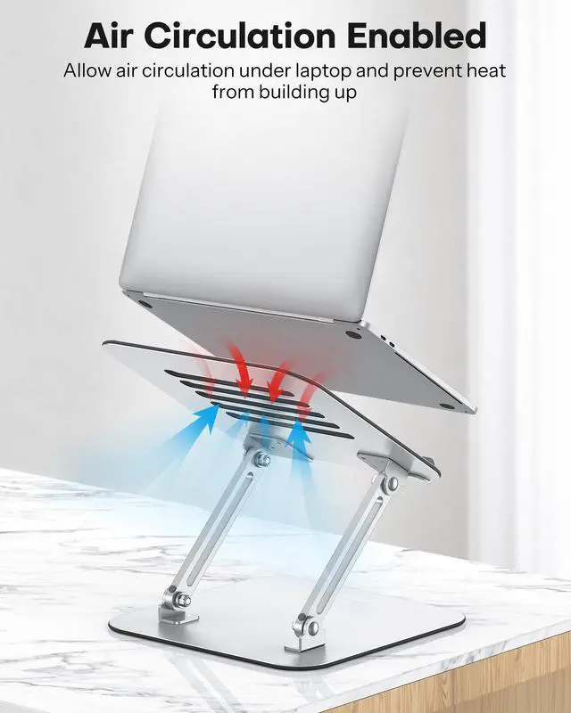 Alt view image 7 of 7 - Laptop Stand for Desk, Ergonomic Metal Adjustable Laptop Stand, Laptop Holder Riser with Cooling Function, Computer Stand Compatible with MacBook and All Laptops (10-17.2 inch), Silver