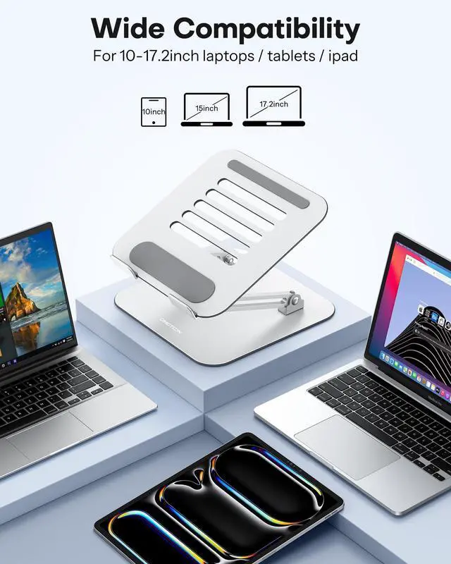Alt view image 5 of 7 - Laptop Stand for Desk, Ergonomic Metal Adjustable Laptop Stand, Laptop Holder Riser with Cooling Function, Computer Stand Compatible with MacBook and All Laptops (10-17.2 inch), Silver