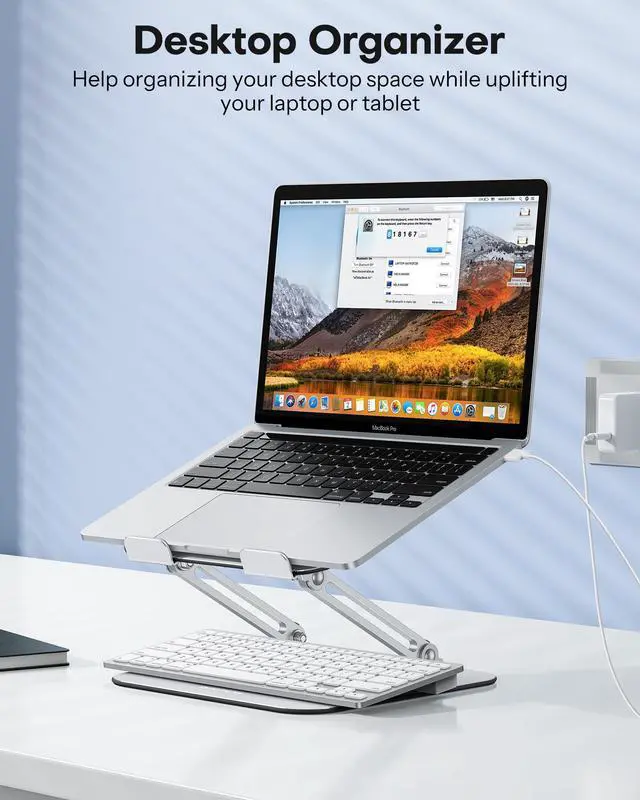 Alt view image 6 of 7 - Laptop Stand for Desk, Ergonomic Metal Adjustable Laptop Stand, Laptop Holder Riser with Cooling Function, Computer Stand Compatible with MacBook and All Laptops (10-17.2 inch), Silver