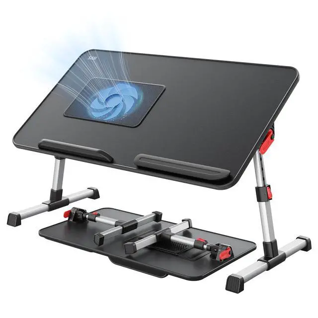 Alt view image 2 of 7 - Laptop Desk for Bed with Cooling Fan, SAIJI Height & Angle Adjustable Laptop Stand for Bed, Lap Desk Tray Table, Lightweight Foldable Portable Computer Table for Couch Sofa Chair Floor Desk (Black)