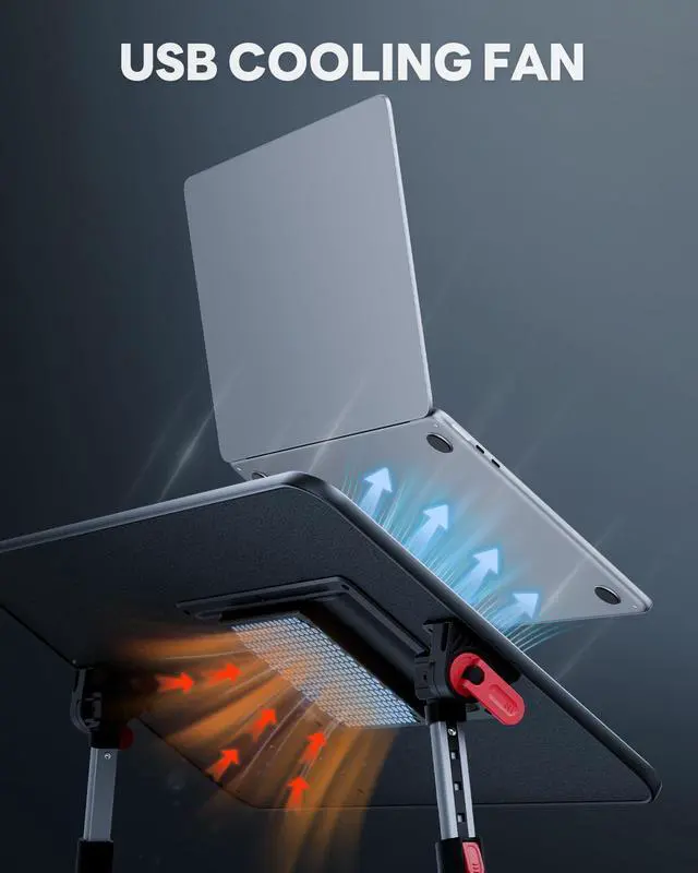 Alt view image 3 of 7 - Laptop Desk for Bed with Cooling Fan, SAIJI Height & Angle Adjustable Laptop Stand for Bed, Lap Desk Tray Table, Lightweight Foldable Portable Computer Table for Couch Sofa Chair Floor Desk (Black)