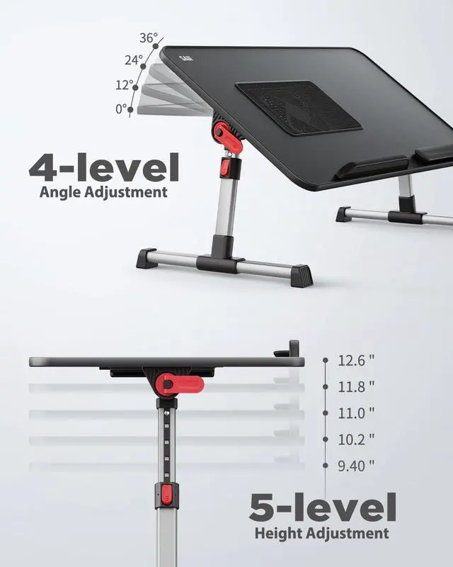 Alt view image 5 of 7 - Laptop Desk for Bed with Cooling Fan, SAIJI Height & Angle Adjustable Laptop Stand for Bed, Lap Desk Tray Table, Lightweight Foldable Portable Computer Table for Couch Sofa Chair Floor Desk (Black)