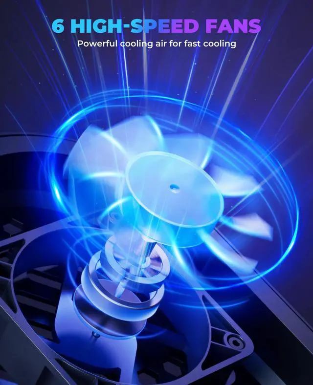 Alt view image 2 of 6 - HAVIT Laptop Cooling Pad with 6 Quiet Fans and Adjustable Heights for 12-14.1 Inch Laptops, Dual USB Ports, Phone Holder, Efficient Cooling Stand for Heat Dissipation