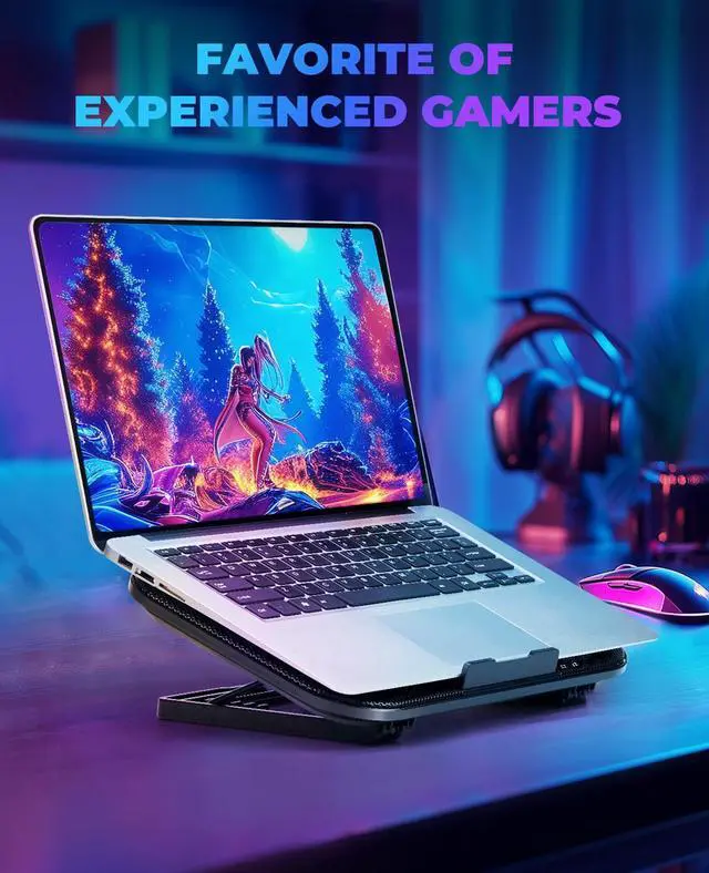 Alt view image 5 of 6 - HAVIT Laptop Cooling Pad with 6 Quiet Fans and Adjustable Heights for 12-14.1 Inch Laptops, Dual USB Ports, Phone Holder, Efficient Cooling Stand for Heat Dissipation