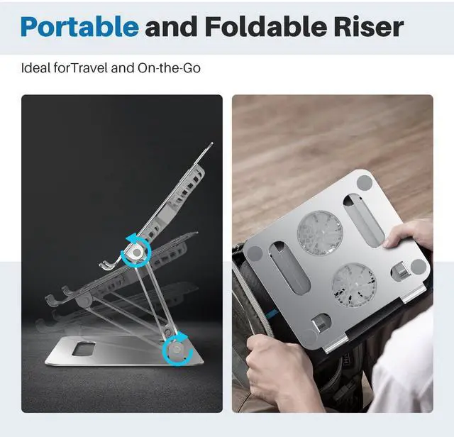 Alt view image 6 of 7 - Adjustable Laptop Cooling Stand with 2 Quiet Fans & RGB Lighting, Aluminum Alloy & Foldable Ergonomic Design for MacBook, Lenovo, ASUS, Dell 10-16 Inch, Perfect for Gaming, DJ, Office - Silver