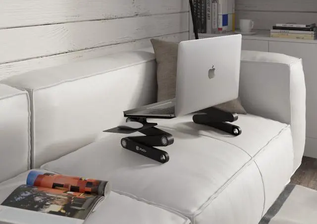 Alt view image 5 of 7 - Laptop Table Stand Adjustable Riser: Portable with Mouse Pad Fully Ergonomic Mount Ultrabook MacBook Gaming Notebook Light Weight Aluminum Black Bed Tray Desk Book Fans Up to 17 inch