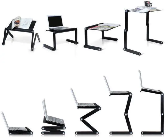 Alt view image 6 of 7 - Laptop Table Stand Adjustable Riser: Portable with Mouse Pad Fully Ergonomic Mount Ultrabook MacBook Gaming Notebook Light Weight Aluminum Black Bed Tray Desk Book Fans Up to 17 inch